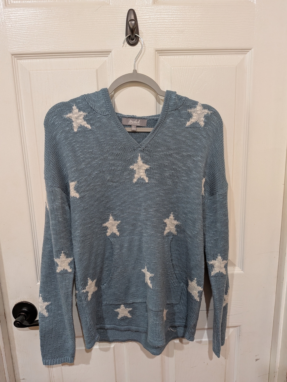 Marled Women's Lightweight Star-Print V-Neck Sweater Hoodie Beach Patriotic